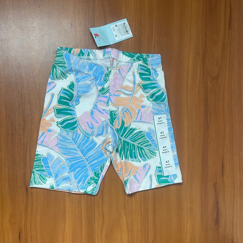 Cat & Jack Girls 4T Tropical Palm Leaf Summer Tank Top & Bike Shorts Set Blue - Picture 6 of 9